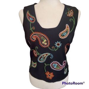 C'est City Black Embroidered Vintage Tanktop M